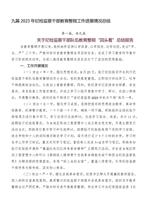 九篇2023年纪检监察干部教育整顿工作进展情况总结.docx