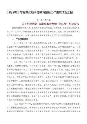 8篇2023年有关纪检干部教育整顿工作进展情况汇报.docx