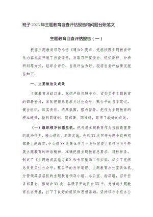 班子2023年主题教育自查评估报告和问题台账范文.docx