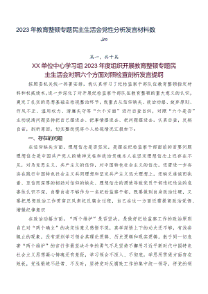 2023年教育整顿专题民主生活会党性分析发言材料数篇.docx