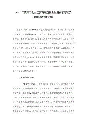 2023年度第二批主题教育专题民主生活会领导班子对照检查剖析材料.docx