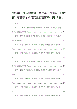 第二批专题教育“扬优势、找差距、促发展”专题学习研讨交流发言材料13篇供参考.docx