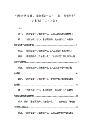 2023“思想要提升我该懂什么”三抓三促研讨发言材料(精选10篇汇编).docx