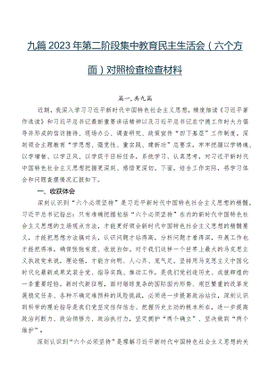 九篇2023年第二阶段集中教育民主生活会(六个方面)对照检查检查材料.docx