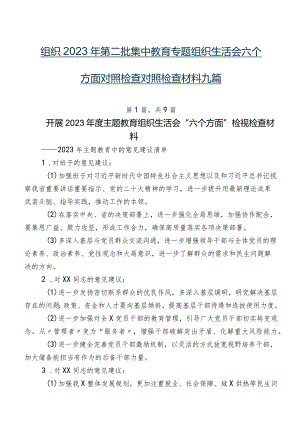 组织2023年第二批集中教育专题组织生活会六个方面对照检查对照检查材料九篇.docx