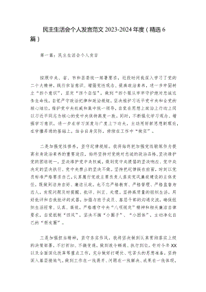 民主生活会个人发言范文2023-2024年度(精选6篇).docx