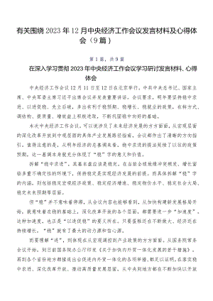 有关围绕2023年12月中央经济工作会议发言材料及心得体会（9篇）.docx