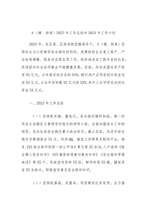 乡（镇、街道）2023年工作总结和2024年工作计划.docx