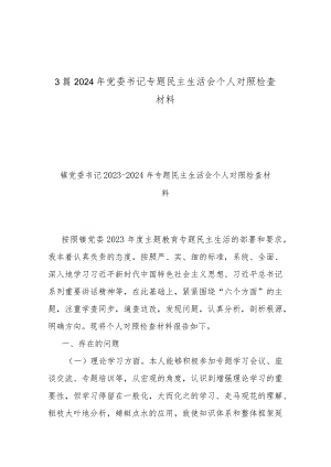 3篇2024年党委书记专题民主生活会个人对照检查材料.docx
