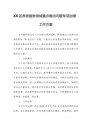 XX区养老服务领域重点难点问题专项治理工作方案.docx