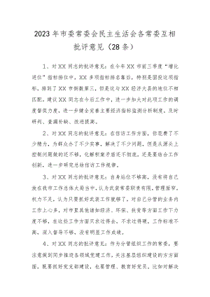 2023年市委常委会民主生活会各常委互相批评意见（28条）.docx