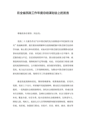 在全省民政工作年度总结谋划会上的发言.docx