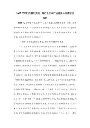 2023年书记抓基层党建、履行全面从严治党主体责任述职报告.docx