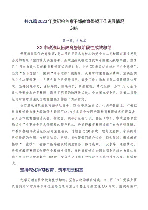 共九篇2023年度纪检监察干部教育整顿工作进展情况总结.docx