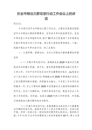 在全市根治欠薪攻坚行动工作会议上的讲话.docx