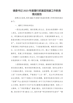 乡镇书记2023年度履行抓基层党建工作职责情况报告3000字（党建述职）.docx