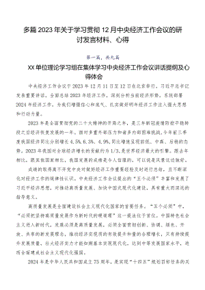 多篇2023年关于学习贯彻12月中央经济工作会议的研讨发言材料、心得.docx