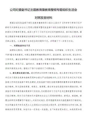 公司纪委副书记主题教育暨教育整顿专题组织生活会对照发言材料.docx