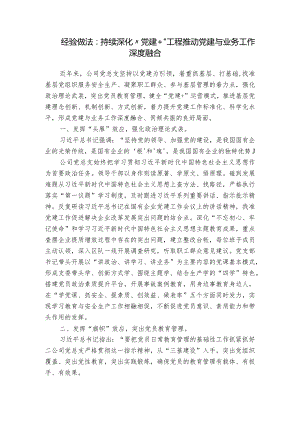 经验做法：持续深化“党建+”工程推动党建与业务工作深度融合.docx