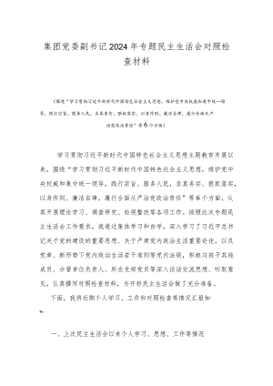 集团党委副书记2024年专题民主生活会对照检查材料.docx