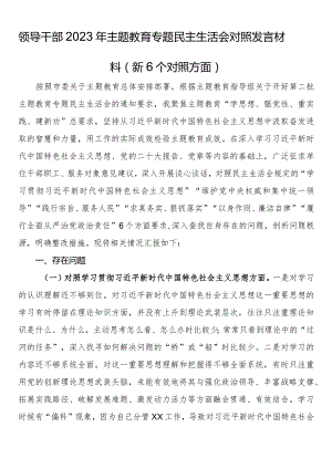 领导干部2023年主题教育专题民主生活会对照发言材料（新6个对照方面）.docx