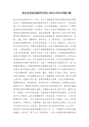 民主生活会正面评价范文2023-2024年度六篇.docx