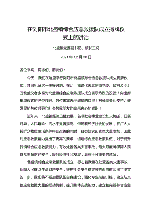 在综合应急救援队成立揭牌仪式上的讲话.docx