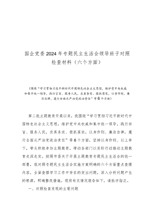 国企党委2024年专题民主生活会领导班子对照检查材料(六个方面).docx