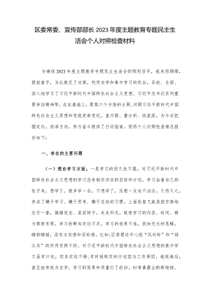 区委常委、宣传部部长2023年度主题教育专题民主生活会个人对照检查材料.docx