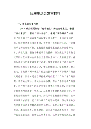 民主生活会发言材料.docx