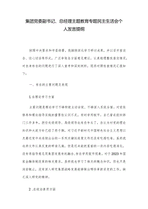 集团党委副书记、总经理主题教育专题民主生活会个人发言提纲.docx