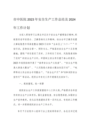 市中医院2023年安全生产工作总结及2024年工作计划.docx