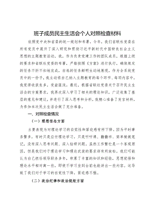 班子成员民主生活会个人对照检查材料.docx
