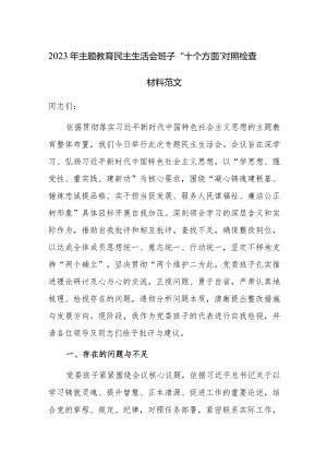 2023年主题教育民主生活会班子“十个方面”对照检查材料范文.docx