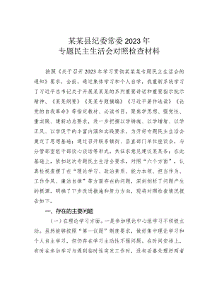 某某县纪委常委2023年专题民主生活会对照检查材料.docx