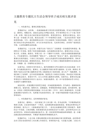 主题教育专题民主生活会领导班子成员相互批评意见.docx