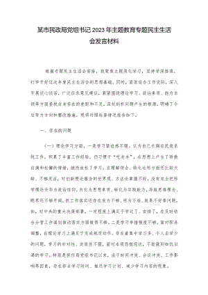 某市民政局党组书记2023年主题教育专题民主生活会发言材料.docx