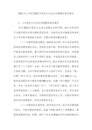 2023年上年度2022年度民主生活会问题整改落实情况.docx