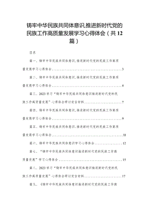 铸牢中华民族共同体意识,推进新时代党的民族工作高质量发展学习心得体会(精选12篇合集).docx