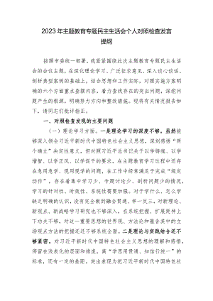 2023年主题教育专题民主生活会个人对照检查发言提纲.docx