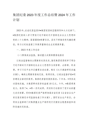 集团纪委2023年度工作总结暨2024年工作计划.docx