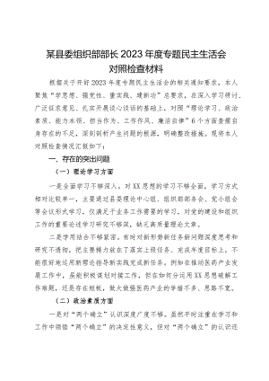 某县委组织部部长2023年度主题教育专题民主生活会对照检查材料.docx