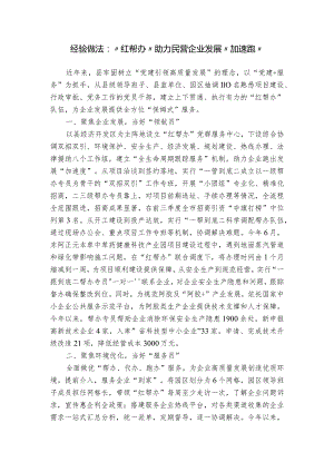 经验做法：“红帮办”助力民营企业发展“加速跑”.docx