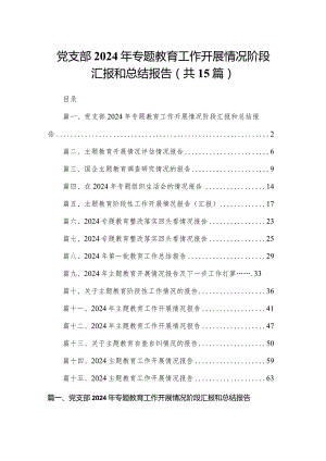 党支部2024年专题教育工作开展情况阶段汇报和总结报告（共15篇）.docx