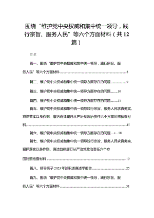 围绕“维护党中央权威和集中统一领导践行宗旨、服务人民”等六个方面材料范文精选(12篇).docx