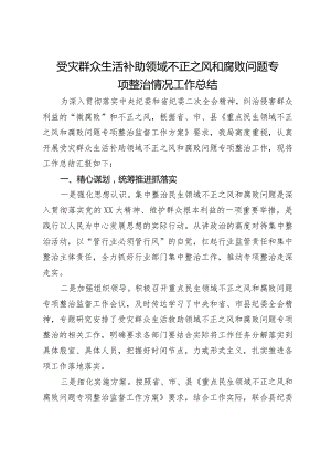 受灾群众生活补助领域不正之风和腐败问题专项整治情况工作总结.docx
