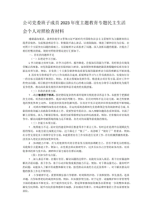 公司党委班子成员2023年度主题教育专题民主生活会个人对照检查材料.docx