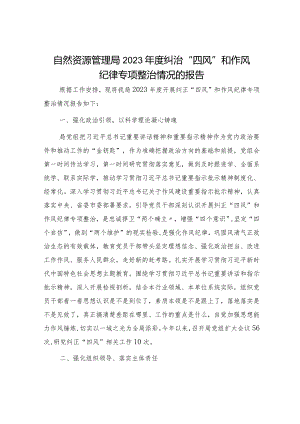 自然资源系统2023年度纠治“四风”和作风纪律专项整治情况总结报告.docx