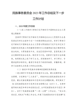 民族事务委员会2023年工作总结及下一步工作计划.docx