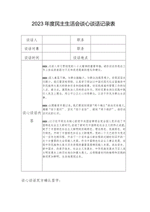 2023年度民主生活会谈心谈话卡内容.docx